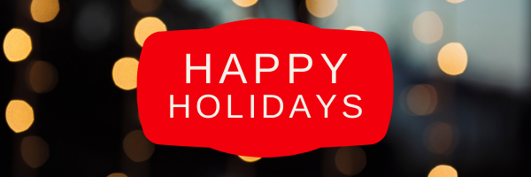 Graphic with text "happy holidays"