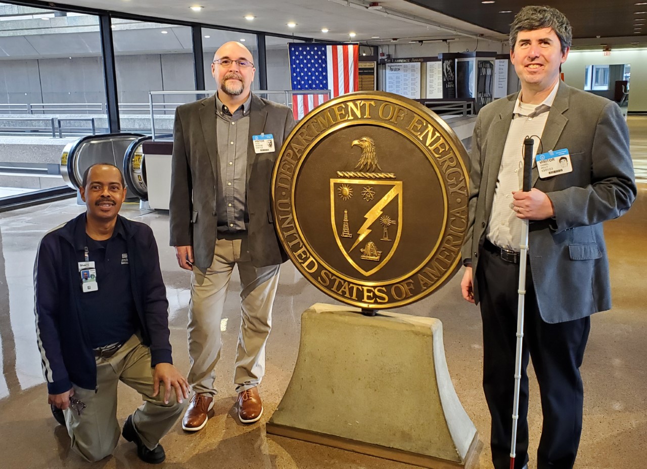 From left to right, Shawn Blanks, David Newsome and Dan Kelly visit the Department of Energy.
