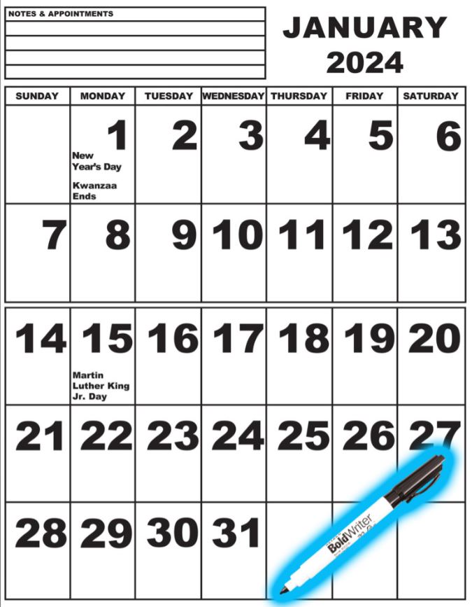 2024 Jumbo Print Calendar with Pen 