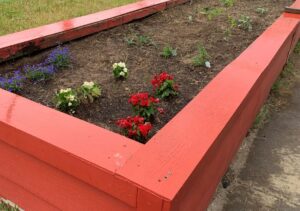 Raised plant beds at the schoolhouse