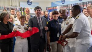 Ribbon cutting featuring NIB, IFB and Naval Academy leadership