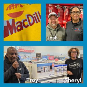 Collage of MacDill Employees, including Josh, Troy and Sheryl