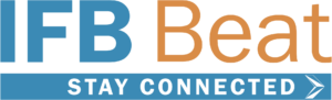 IFB Solutions Beat logo, Stay Connected, white IFB arrow pointing right
